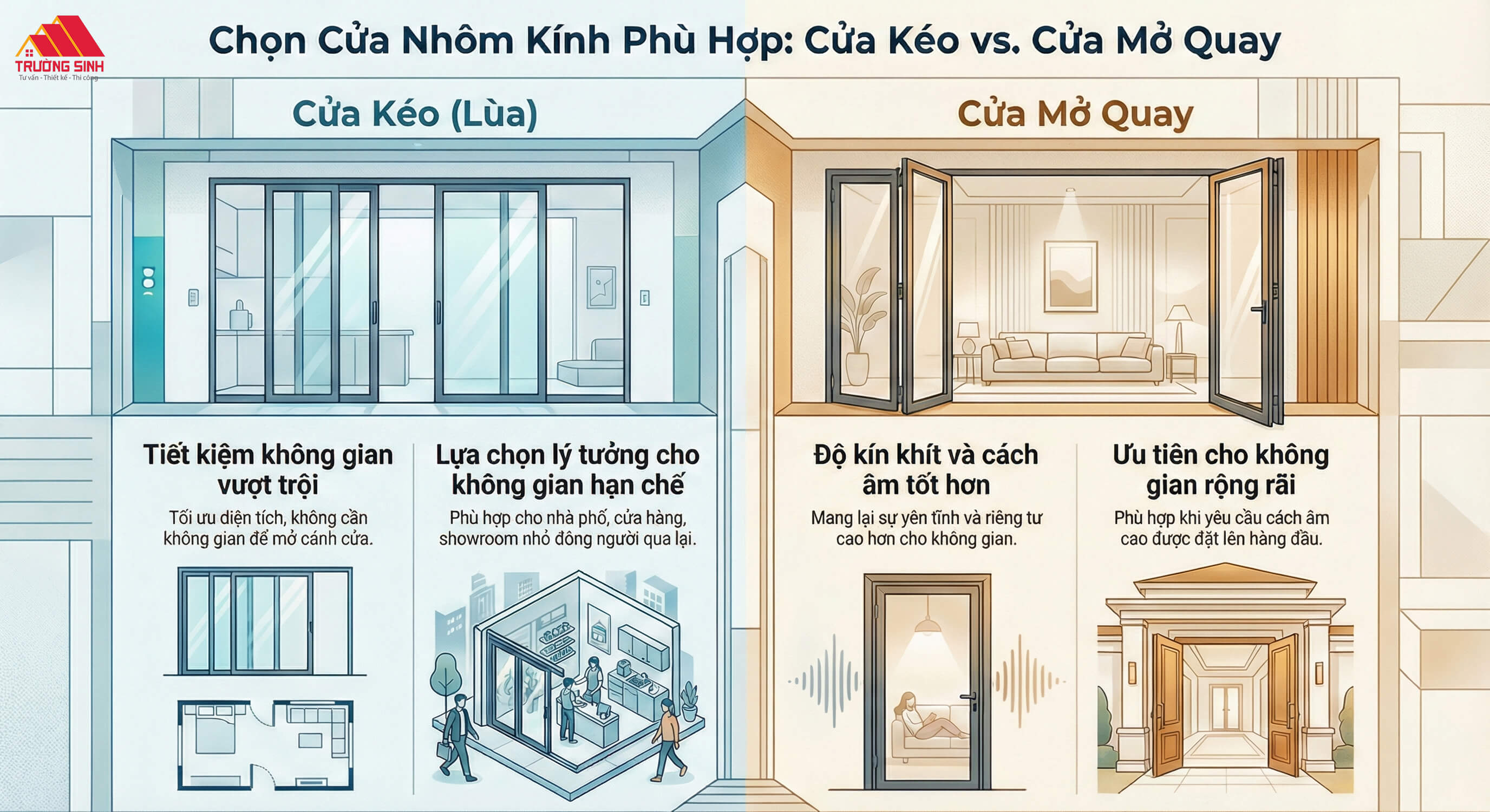 Sự khác biệt giữa cừa nhôm kính kéo và cửa mở quay